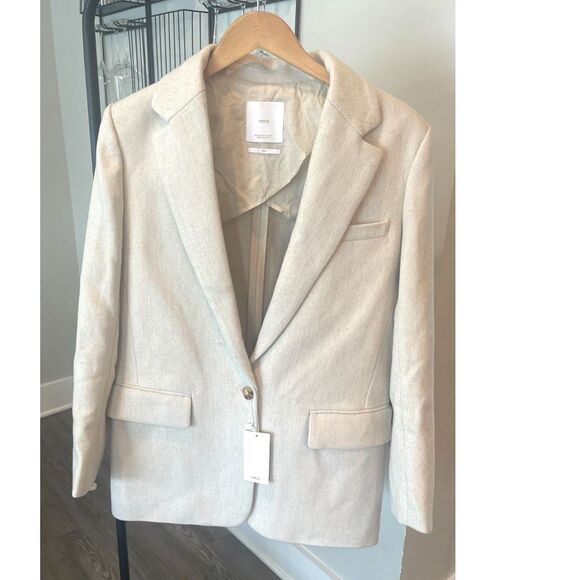 MNG Cream Ivory Wool Blazer Size M - Picture 1 of 7